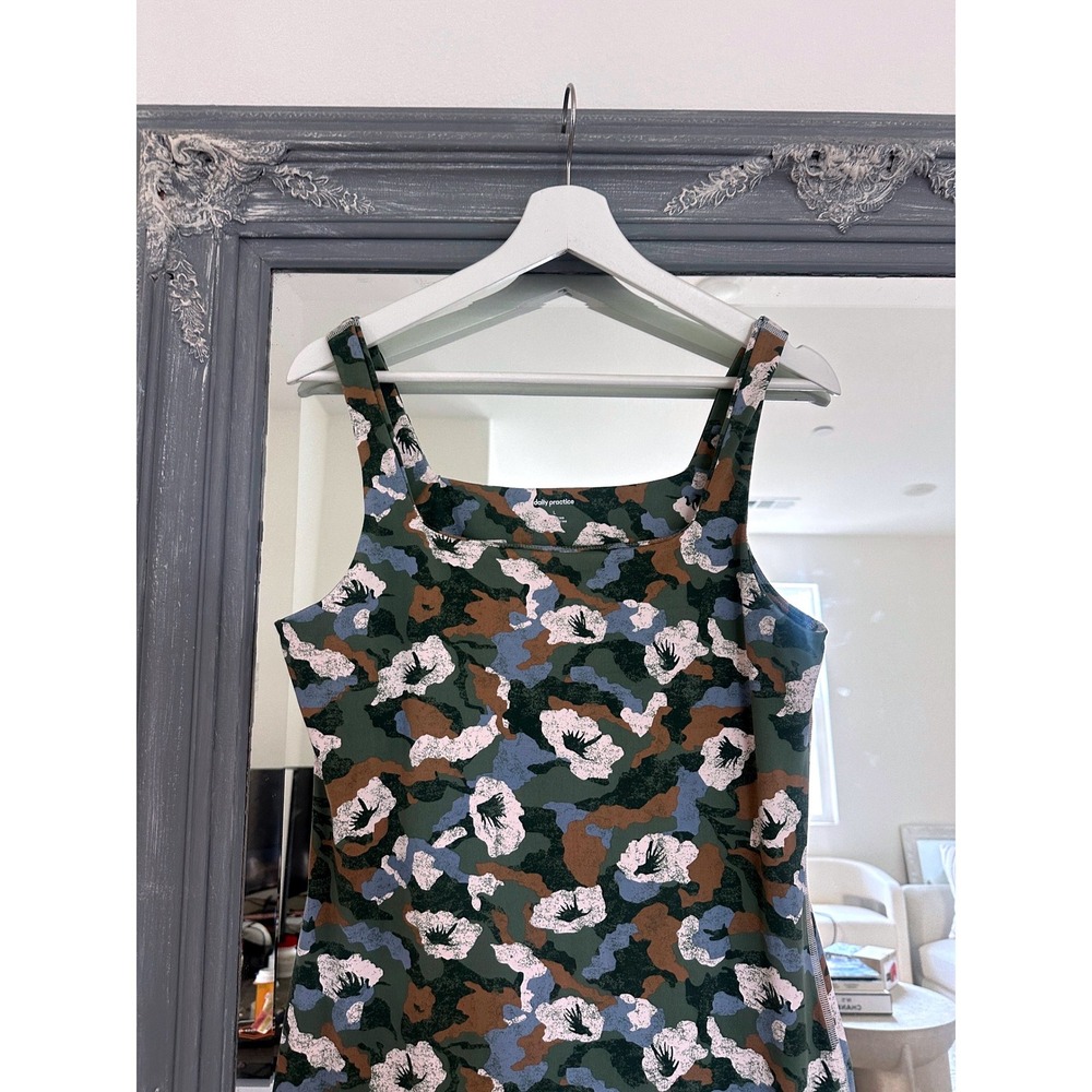 Daily Practice Anthropologie Green Blue Square Neck Floral Camo Midi Dress L - Picture 6 of 11